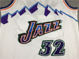 Vintage 96 97 Gold Label White Karl Malone #32 Utah Jazz Basketball Jersey Sports Shirt Tops 