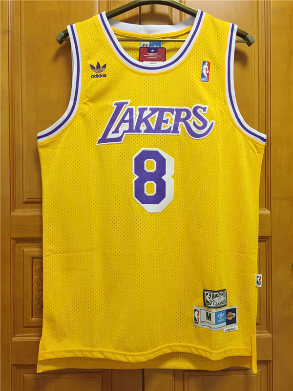 Vintage Yellow Kobe Bryant #8 Los Angeles Lakers Basketball Jersey Sports Shirt Tops 