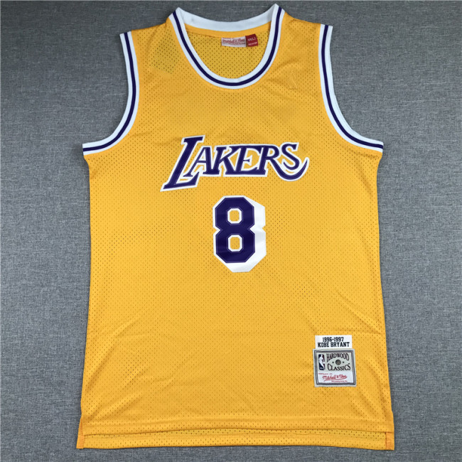 Vintage 96 97 Gold Label Yellow Kobe Bryant #8 Los Angeles Lakers Basketball Jersey Sports Shirt Tops 