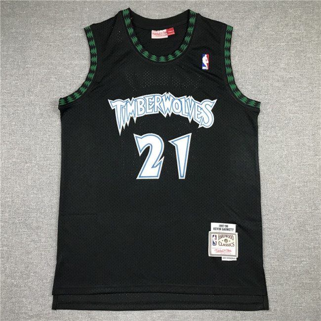 Vintage 97 98 Black Kevin Garnett #21 Minnesota Timberwolves Basketball Jersey Sports Shirt Tops