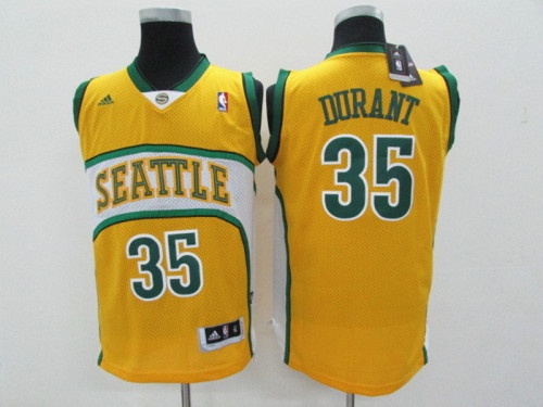 Classic Yellow Kevin Durant #35 Seattle Sonics Basketball Jersey Sports Shirt Tops