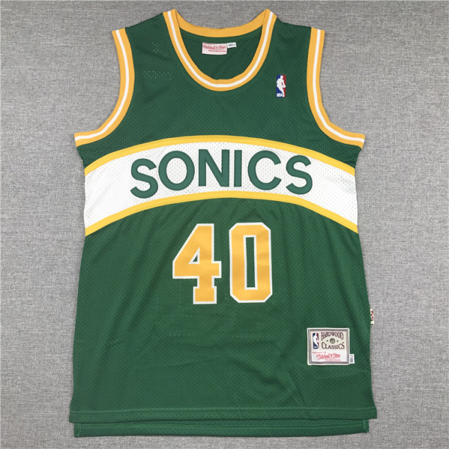 Vintage Green Shawn Kemp #40 Seattle SuperSonics Basketball Jersey Sports Shirt Tops 