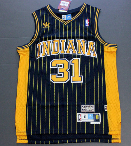 Retro Dark Blue Stripes Reggie Miller #31 Indiana Pacers Basketball Jersey Sports Shirt Tops 