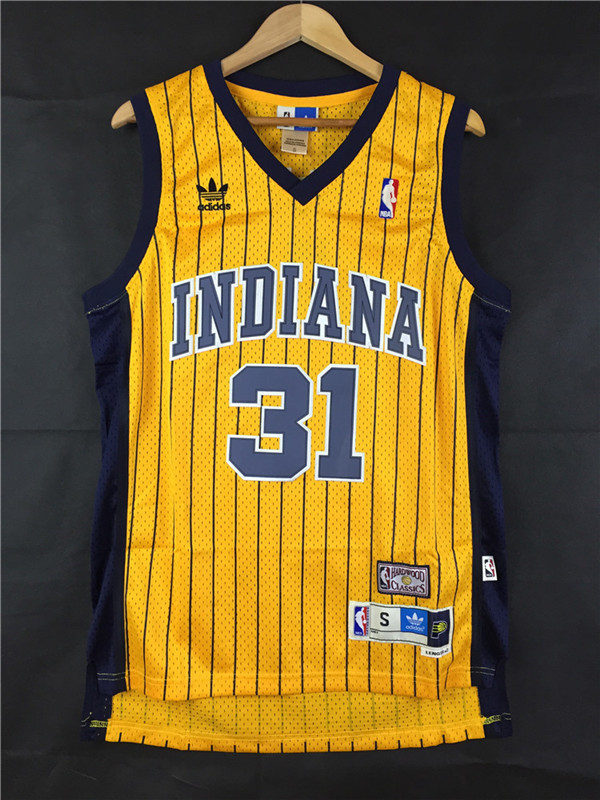 Retro Yellow Stripes Reggie Miller #31 Indiana Pacers Basketball Jersey Sports Shirt Tops 