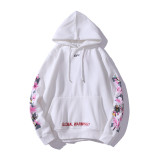 Sakura Hooded Sweater OFF Loose Long Sleeve White Men's and Women's Casual