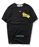 T-shirt European and American WHITE short-sleeved yellow warning strip printed loose T-shirt