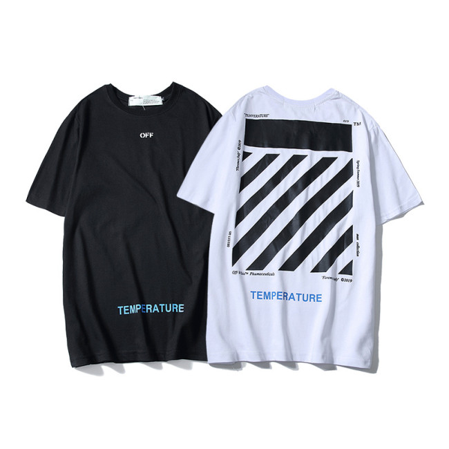 Spring Summer OFF Men's Half Sleeve T-Shirt OW Fashion Personality Guard Line T-Shirt