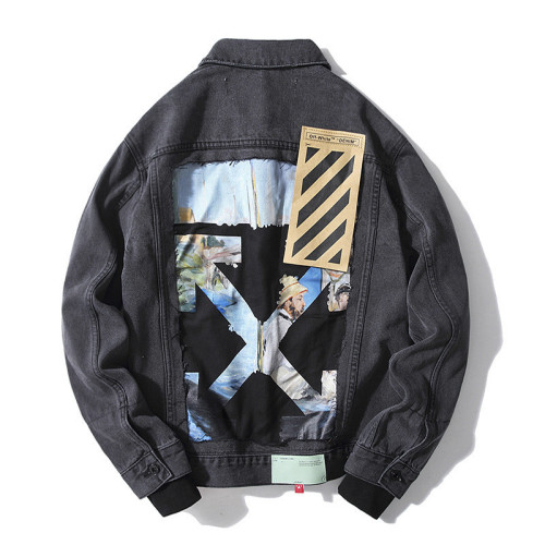 OFF OW Melbourne Destruction Oil Painting Graffiti Arrows Denim Jacket