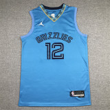 Grizzlies 12 Light Blue 75th Anniversary Logo Basketball Jersey Sports Shirt Tops