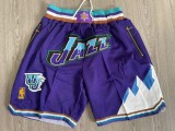 Retro Gold Logo Utah Jazz Basketball Shorts Stitched Purple