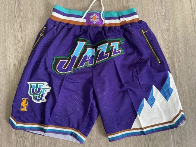 Retro Gold Logo Utah Jazz Basketball Shorts Stitched Purple