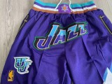 Retro Gold Logo Utah Jazz Basketball Shorts Stitched Purple
