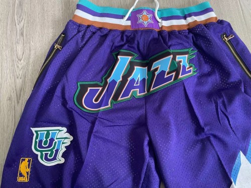 Retro Gold Logo Utah Jazz Basketball Shorts Stitched Purple