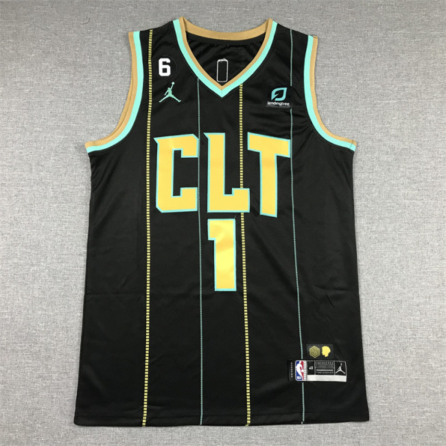 City Edition LaMelo Ball #1 Charlotte Hornets Basketball Jerseys Stitched Black