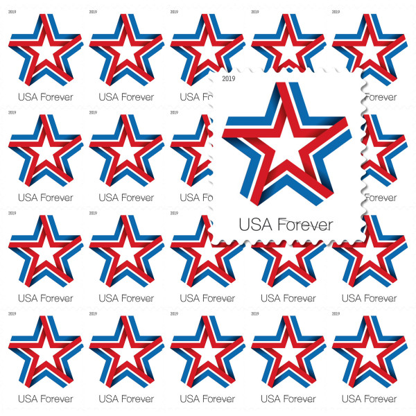 100 PCS Star Ribbon Stamps Forever First Class for Postage, Post Cards, Wedding Invitations, Festival