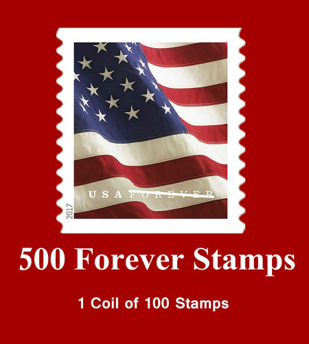 2017 US Flag Postcard Forever Postage Stamps 5 Coils of 100 Total 500 Stamps