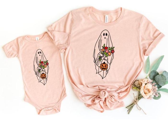 Cute Floral Ghosts Mommy and Me Halloween Shirts, Baby Halloween Costume, Toddler Kid Halloween Shirts, Mama Mini Halloween Matching outfits