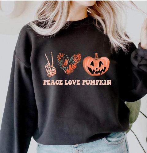 Halloween Shirts For Women, Fall Skeleton Shirt, Halloween Pumpkin T-shirt, Peace Retro Halloween Tee sweatshirt, halloween costume shirt