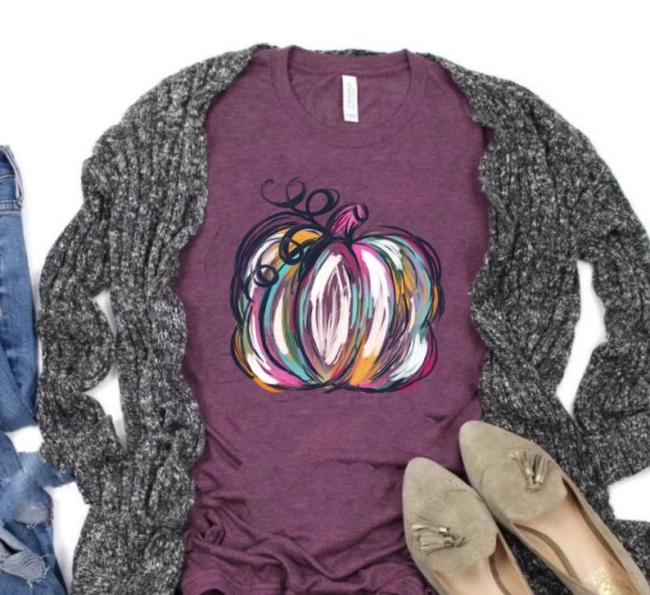 Halloween Sweatshirt, Fall Shirts for Women, Colorful Watercolor Pumpkin Shirt, Fall Graphic Tee, Autumn Pumpkin Shirt, Cute Fall Shirts