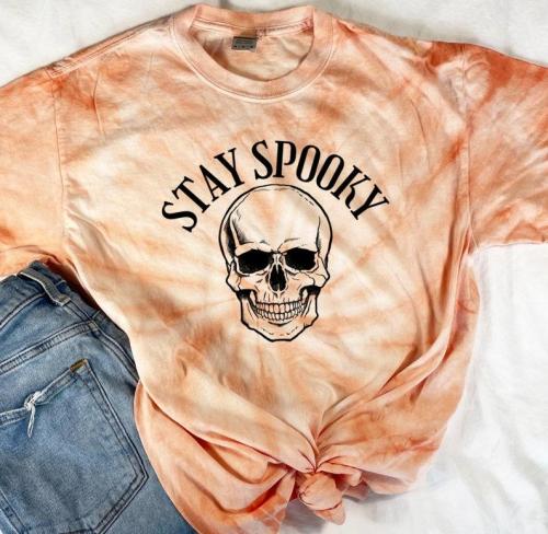 Halloween shirt, stay spooky skeleton halloween costume, skull tie dye shirt, tie dye tee, halloween costume, women's halloween shirt
