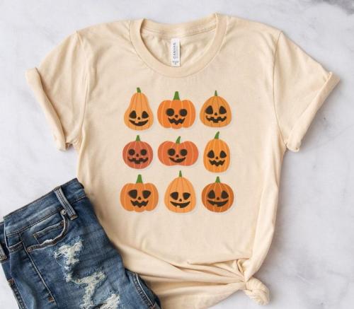 Cute Pumpkin faces Shirt, Fall T-shirt, Women fall shirt, Cute Fall Graphic Tee, Halloween Thanksgiving Shirt, Little pumpkin Things