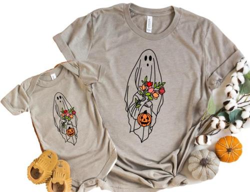 Halloween Ghost Shirt, Mommy and Me Matching Shirts, Halloween Pumpkin Outfit, Baby Toddler Mom Kid Family Matching Halloween Tee, Mama Mini