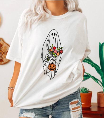 Floral Ghost Halloween Shirt, Jack-O-Lantern Shirt, Womens Boo Ghost Halloween costume Shirt, trick or treat Cute Pumpkin Halloween Party