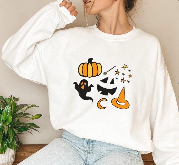 Halloween Shirts for Women, Women's Fall Pumpkin Halloween Shirt, Cute Halloween Party T-shirt, Trick or treat costume, Halloween sweatshirt
