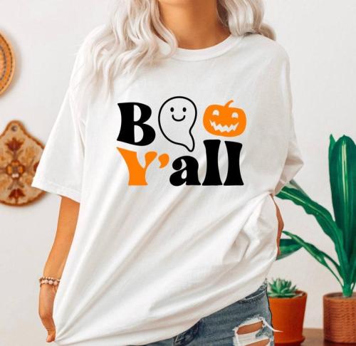 Halloween Shirt for Women, Jack-O-Lantern Shirt, Womens Boo Ghost Halloween costume Shirt, Cute Pumpkin Halloween Party trick or treat shirt