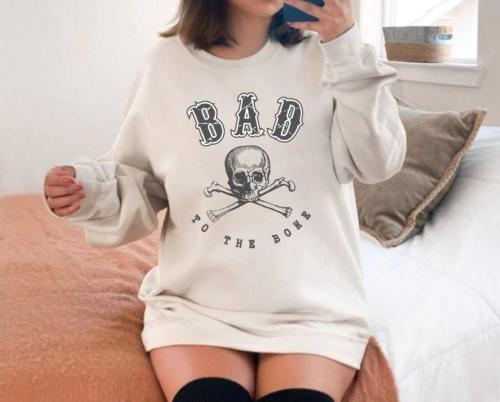 Bad to the Bone Shirt, Cute Fall Shirt, Women's Halloween Shirt, Halloween Sweatshirt, Skeleton Shirt, Funny Halloween Tee, Fall Gift