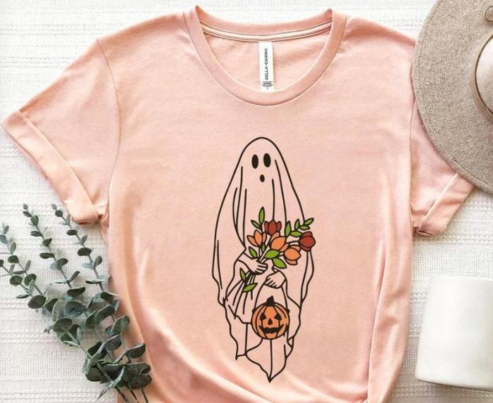 Halloween Ghost Shirt, Halloween Party Floral Ghost Shirt, Matching Trick or Treat Kid Costume Shirt, Cute Ghost Tee, Halloween Baby Pumpkin
