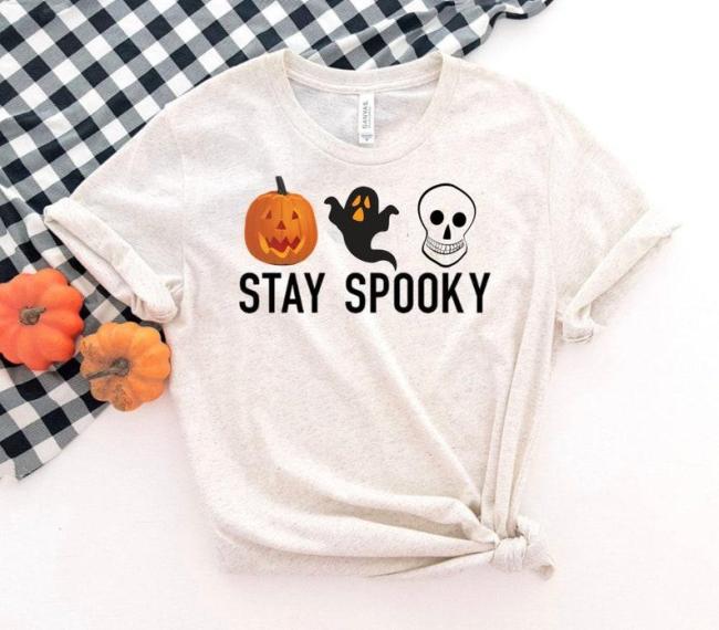 Stay Spooky Shirt, Halloween Pumpkin Shirt, Halloween Costume Shirt for Women, Funny Halloween Shirt, Cute Ghost Skeleton Fall Shirt