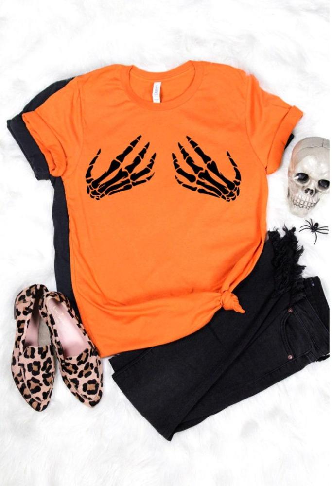 Skeleton Hands, Halloween shirts, Skeleton Hands bra, Day of the dead, Fall t-shirts for woman, funny halloween shirts, skeleton boobs