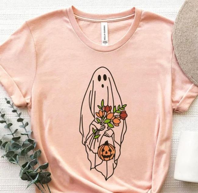 Halloween Ghost Shirt, Halloween Party Floral Ghost Shirt, Matching Trick or Treat Kid Costume Shirt, Cute Ghost Tee, Halloween Baby Pumpkin
