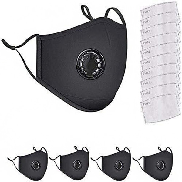 5 Pcs Cotton Face Masks with 10 Carbon Filter Sheet, Reusable with Breathing Valve