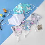 [5Pcs+10Filters] Kids Cotton Face Masks with Cute Animal Cartoon Patterns Print, Adjustable Washable Reusable