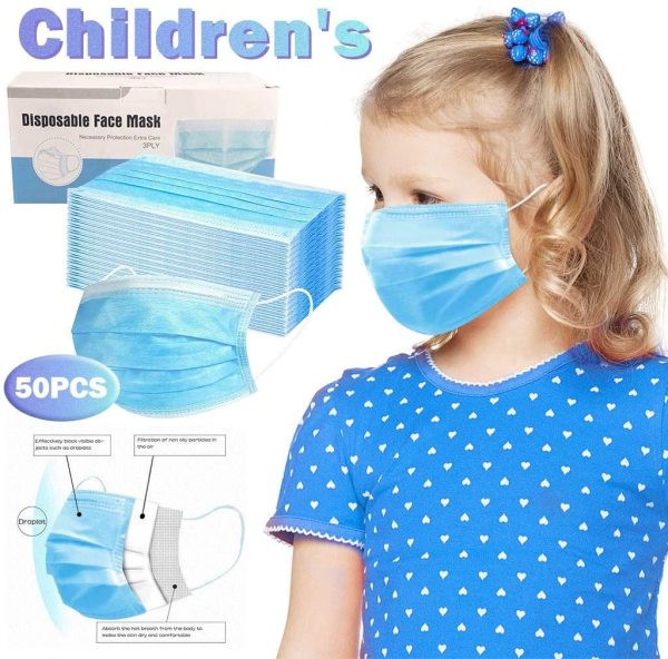 Blue/Black/White Kids Disposable Masks 3 Layer Breathable, Stretchable Elastic Ear Loops