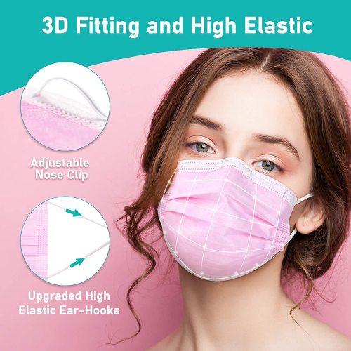 Pink Medical Surgery Disposable Masks 3 Layer Breathable Stretchable Elastic Ear Loops