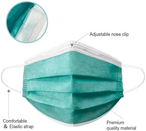 50 Pcs 4-Ply Green Medical Surgery Disposable Masks PFE 99% Filter Tested by Nelson Labs USA