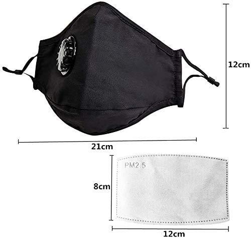 10 Pcs Cotton Face Masks with 20 Carbon Filter Sheet, Reusable Adjustable with Breathing Valve