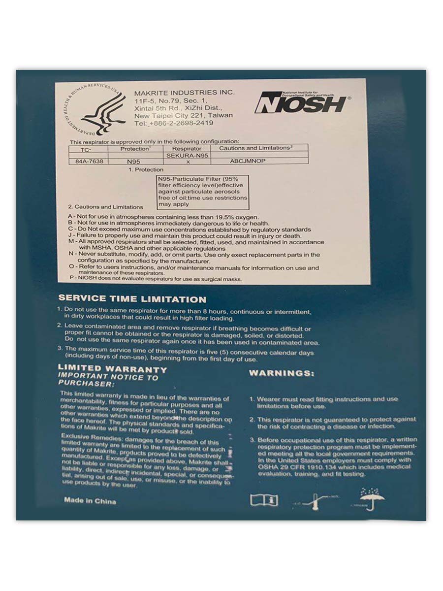 NIOSH Certified Makrite Sekura N95 Foldable Particulate Respirator Mask -  Gosbuy
