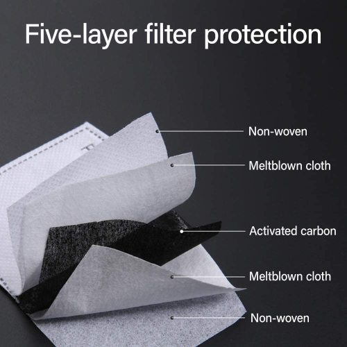 50 Pcs of PM 2.5 Adults Activated Carbon Filters 5 Layers Replaceable Anti Haze Filters