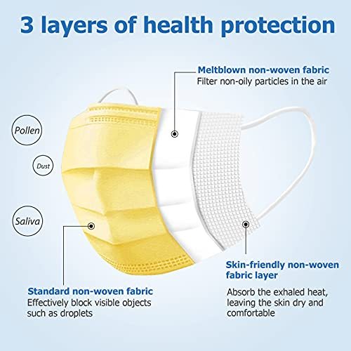 50 Pcs Yellow Medical Surgery Disposable Masks 3 Layer Breathable Stretchable Elastic Ear Loops
