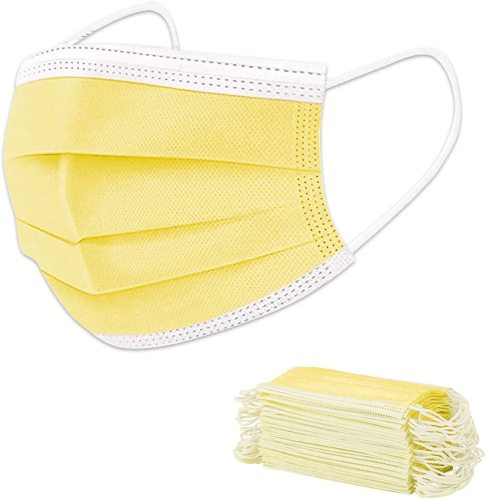 50 Pcs Yellow Medical Surgery Disposable Masks 3 Layer Breathable Stretchable Elastic Ear Loops