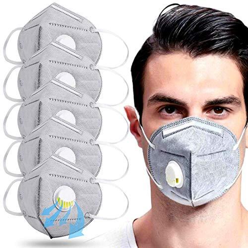 20 Pcs Grey Face Masks With Breathing-Valve, Filter Efficiency≥95% 5 Layers Masks