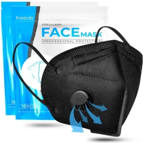 20 Pcs Black Face Masks With Breathing-Valve, Filter Efficiency≥95% 5 Layers Masks