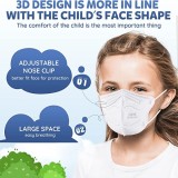 White/Black Kids KN95 Face Masks, Filter Efficiency≥95% 5 Layers Breathable Foldable Masks
