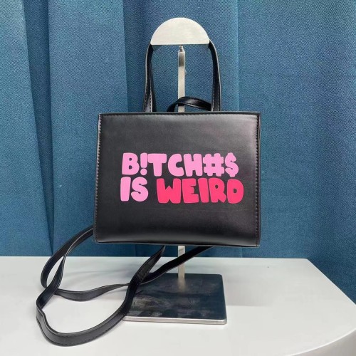 New Fashion Leather Square Bitch Is Weird Handbag Purse