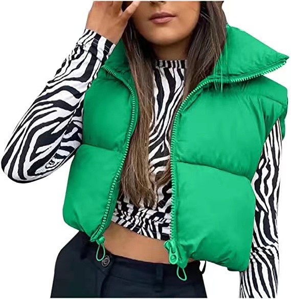 Cotton Puffer Crop Vest Down Jacket