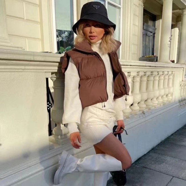 Cotton Puffer Crop Vest Down Jacket